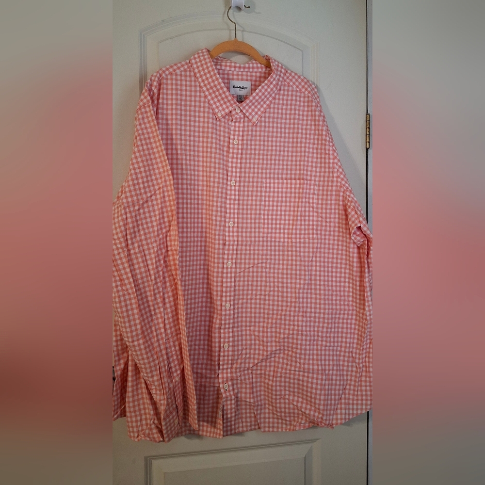 Goodfellow & Co Button Up Shirt Mens Medium Orange Plaid Long Sleeve sz 4XB tall